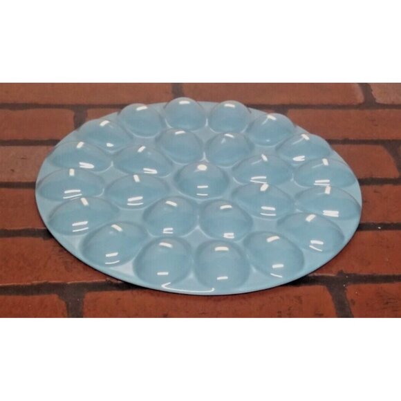 NEW Durable Stoneware 13.25" Egg Platter Turquoise Robin's egg blue MW & DW-safe - Picture 5 of 6